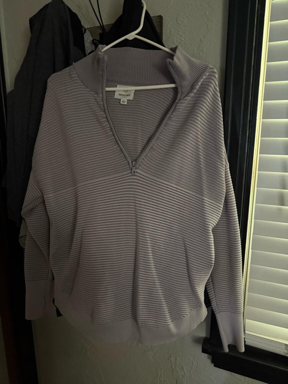 aerie Lavender Ribbed Half-Zip Pullover Sweatshirt